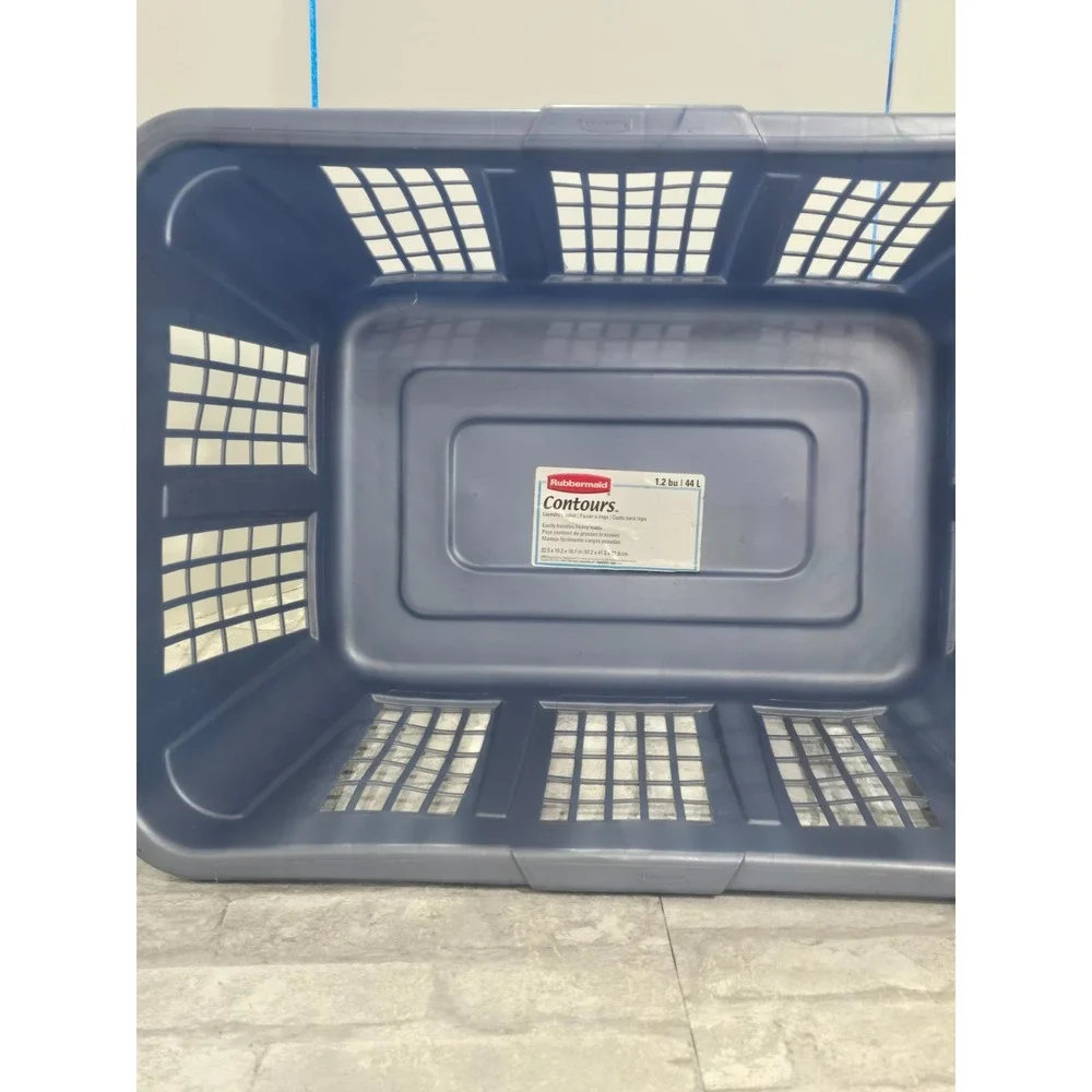 Vintage Rubbermaid 2965 90s Y2K Slate Blue Laundry Basket Rectangular 22
